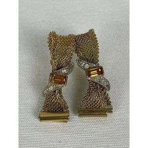 Emmons 1965 Parisienne Nights Rhinestone Accent Clip-On Earrings Vintage Gold